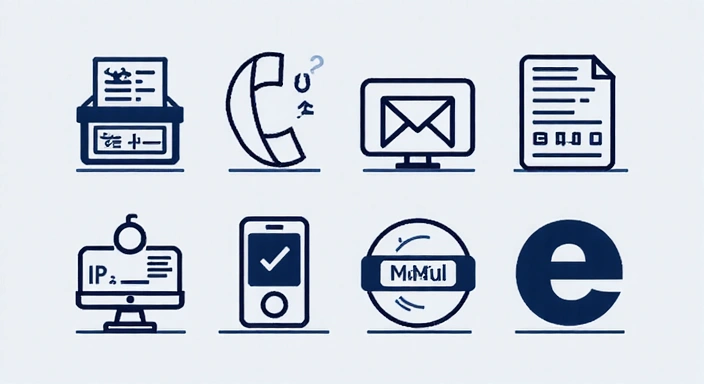 Zbiór różnych ikon danych: imię, email, telefon, adres IP, przeglądarka, symbolizujący gromadzenie danych.